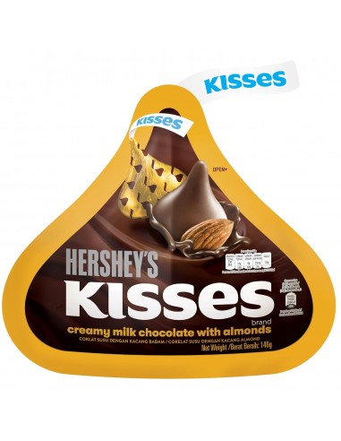 خرید شکلات شیری خامه ای حاوی مغز بادام کیسز هرشیز 146 گرمی Hershey's Kisses Creamy Milk Chocolate with Almonds